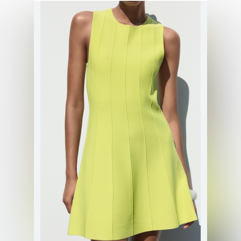 ZARA Lime Green Open Back Knit Dress XS NWT